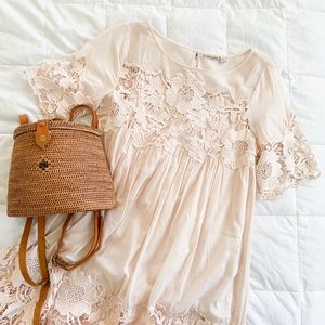 Creamy Peach Blush Floral Embroidered Shift Dress